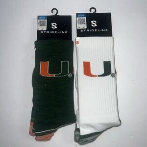 Miami Hurricanes Football NCAA Strideline Crew Gym Sweat Socks  M/L - NWT 2 Pair